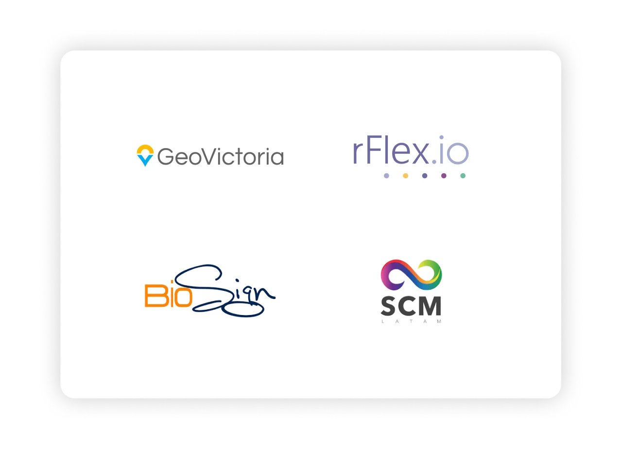 logos GeoVictoria - rFlex.io - BioSing - SCM